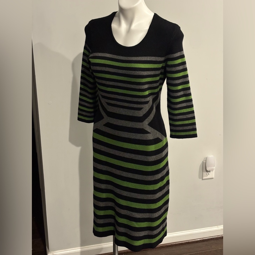 Danny & Nicole Black and Green Striped Sweater Dress Large